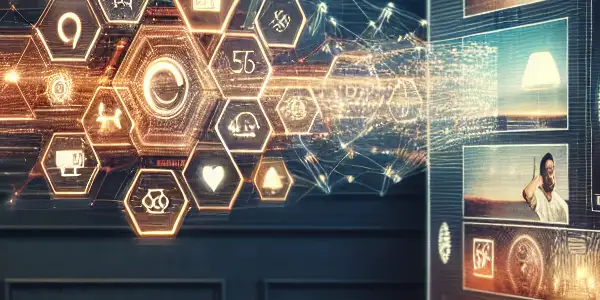 A user enjoys browsing video thumbnails on a sleek device in a cozy, modern living room.