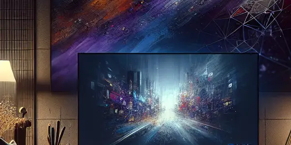 A modern, stylish room with ambient lighting, a large screen, and elements of privacy and comfort.