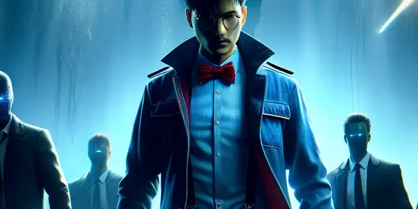 Underwater confrontation between Conan Edogawa and the Black Organization, featuring a sleek submarine and dramatic lighting.