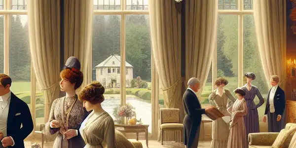 The Crawley family prepares for a royal visit in the opulent interior of Downton Abbey.