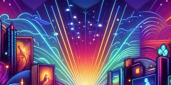 A vibrant digital landscape showcasing diverse adult film genres with colorful icons and a futuristic interface.