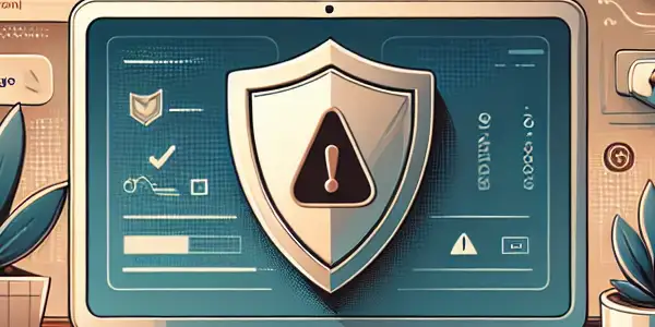 A modern workspace illustrating safe adult content consumption with a laptop, malware alerts, and cleaning practices.