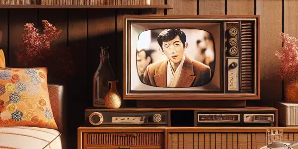 A cozy retro living room filled with vintage furniture, a classic television, and nostalgic decor from the 1980s and 1990s.